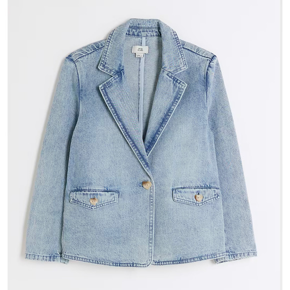 NWT River Island Girls 11-12 years Denim Jacket heart shaped button women's XS - Picture 1 of 8